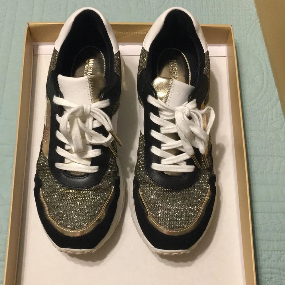 Michael Kors Gold and Black Monroe Trainers - Picture 2 of 10